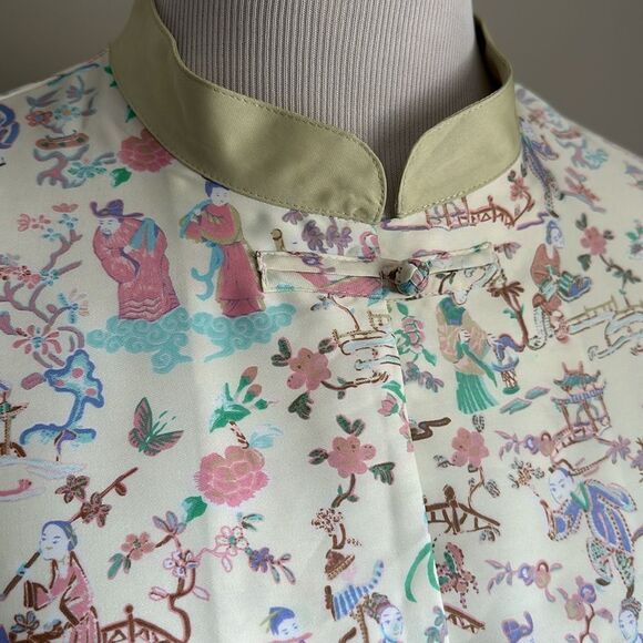 Natori Kimono Asian Motif Pajama Top Mandarin Collar Intimates Long Sleeve Small - Picture 3 of 11